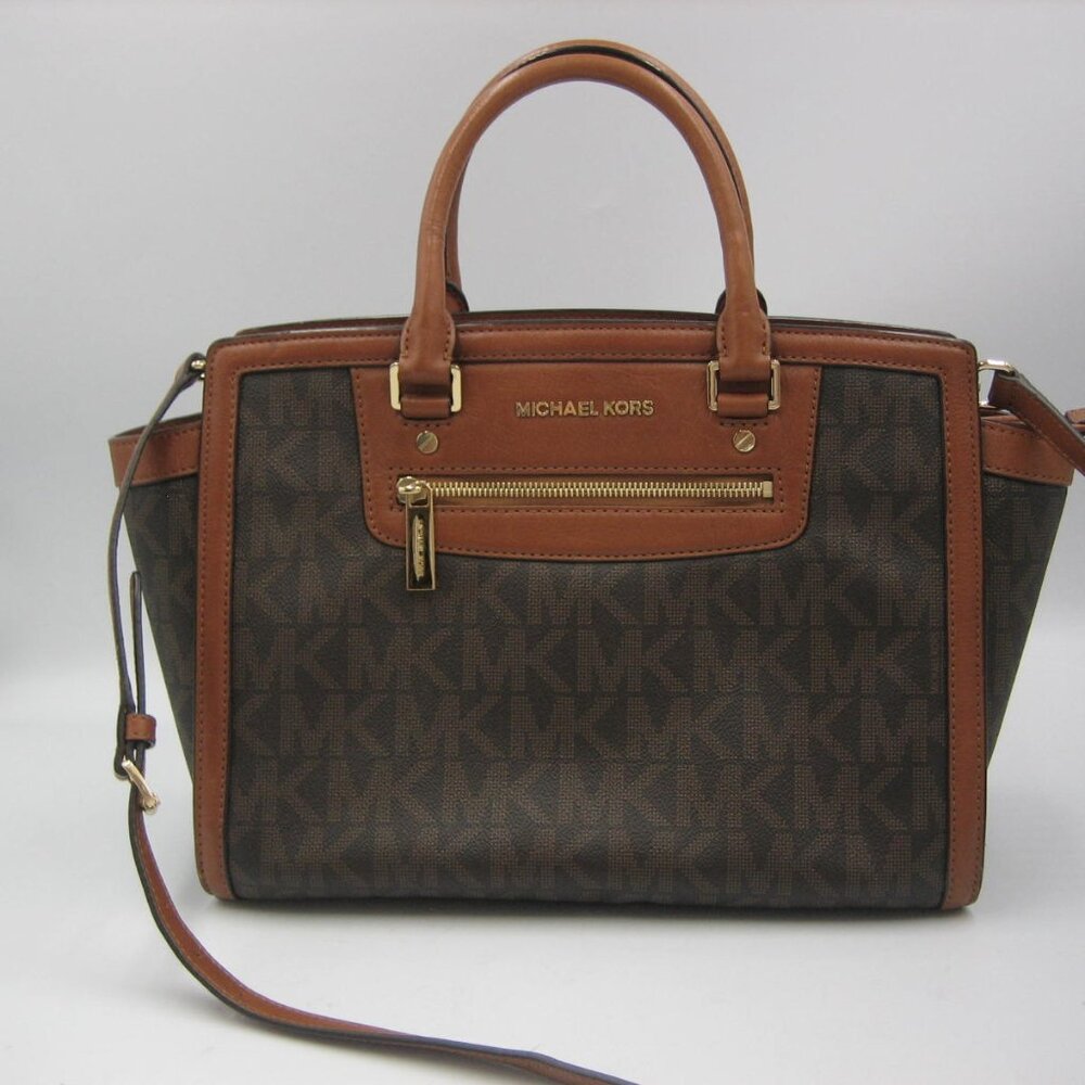 Michael Kors Handbag Crossbody Satchel Messenger Top Handle Black Brown Logo Exc